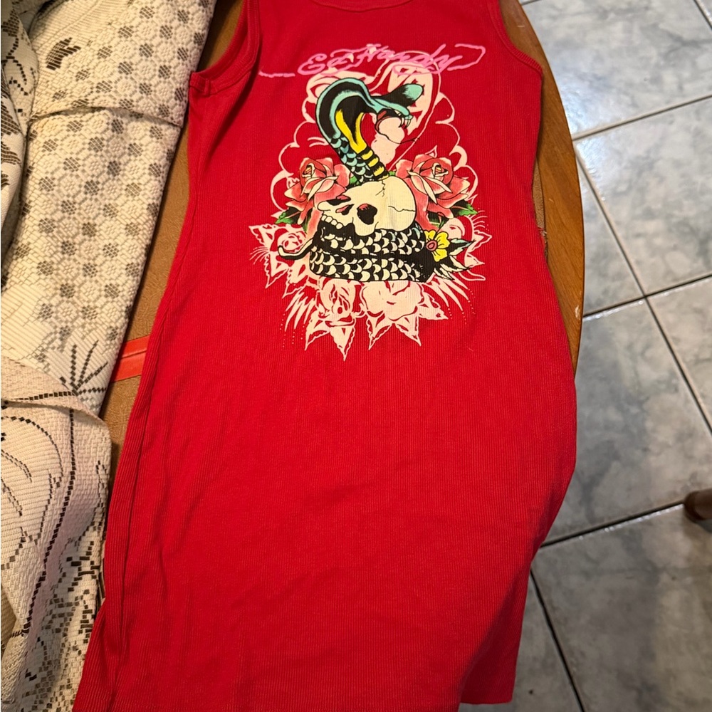 Don Ed Hardy Red Pink Mini Dress Graphic Size XS - Medium Ed Hardy - Picture 2 of 6